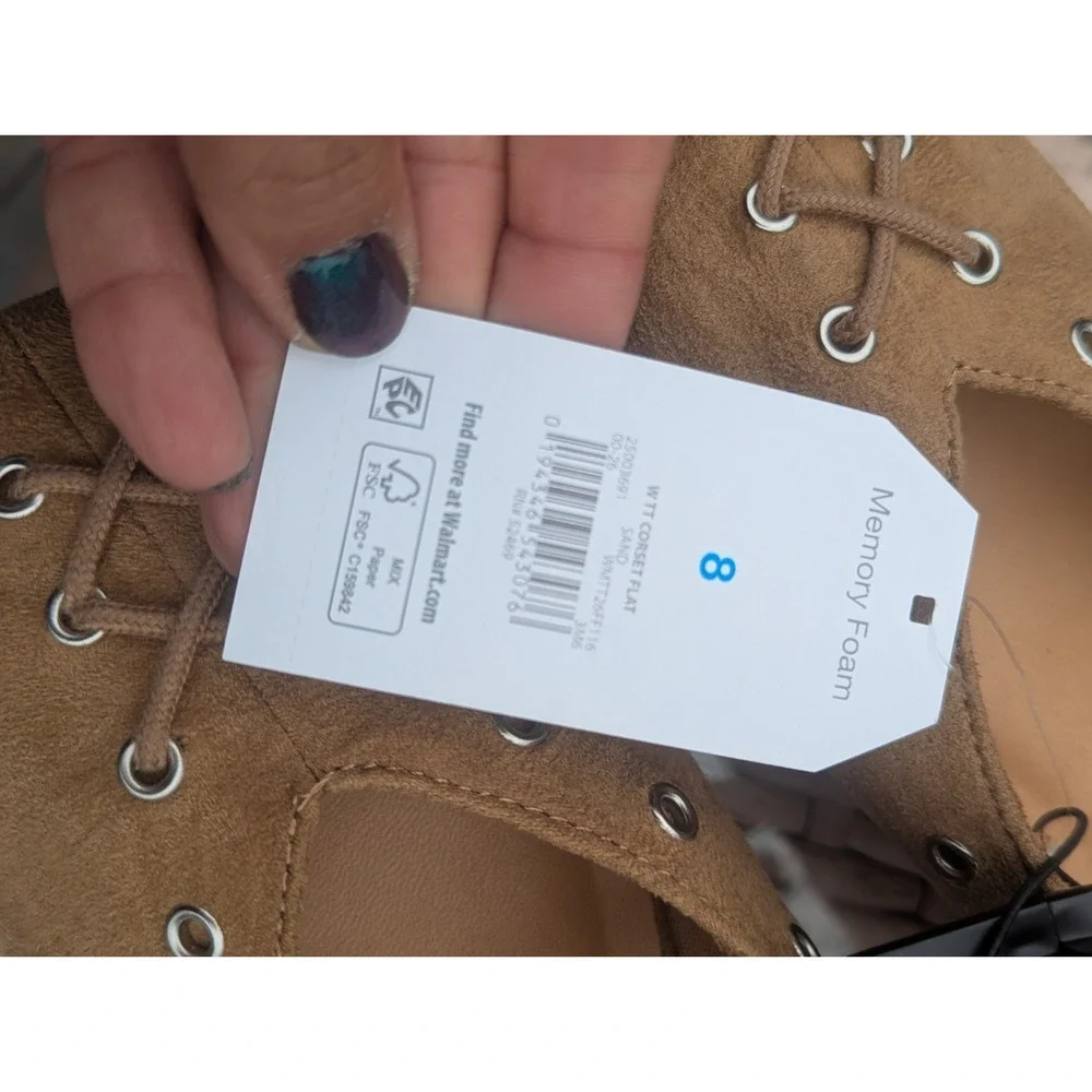 Balletcore Corset Lace Up Flats Time and Tru Size 8 Tan Grommet NWT